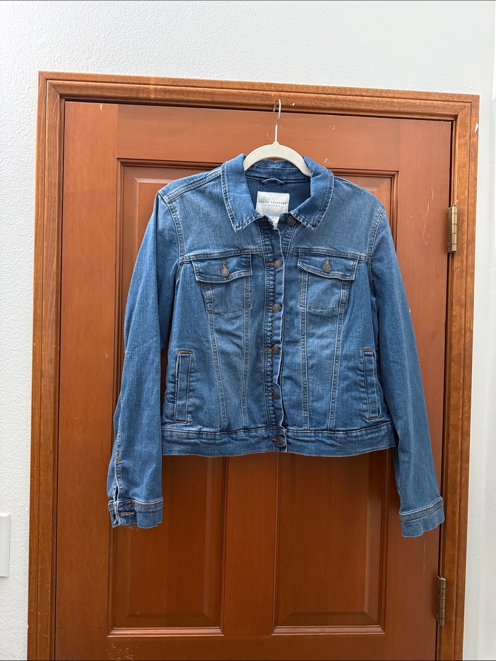 Women’s Mid-Blue Denim Jacket with Button Front